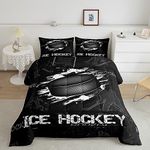 Manfei Ice Hockey Kids Comforter Set Twin Size, Sports Gaming Theme Black Bedding Set 2pcs for Boys Teens Bedroom Decor, Hockey Player Quilt Set Soft Polyester Duvet Set with 1 Pillowcase