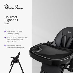 Silver Cross Gourmet Highchair – Black Adjustable Baby Seat