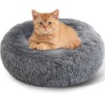 Enjamoy Plush Donut Dog Bed, Calming Round Dog Cat Bed Soft and Fluffy Cuddler Pet Cushion Self-Warming Puppy Beds Machine Washable, Dark Grey 50cm