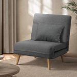 Oikiture Lounge Chair Folding Sofa Chair Recliner Couch with Cushion Grey