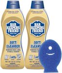 Bar Keepers Friend Soft Cleanser Liquid (2 x 26 oz) Plus Dish Fish Sponge - Multipurpose Cleaner & Rust Stain Remover for Stainless Steel, Porcelain, Ceramic Tile, Copper, Brass & More