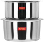 Sumeet Large Size Stainless Steel Induction Bottom (Encapsulated Bottom) Induction & Gas Stove Friendly Container/Tope/Cookware with Lid Set of 2 Pc. Size No.17 (5 LTR), Size No. 18 (6 LTR)