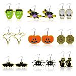 Lusofie 9Pairs Halloween Drop Dangle Earrings Skeleton Pumpkin Witch Ghost Spider Web Halloween Earrings for Women