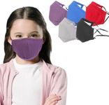 OKAM Kids Face Mask Cotton 5pk Plain Colour Childrens Fabric Face Masks Reusable, Washable, Breathable Facemasks with Size Adjustment Stretchable Ear Loop Straps