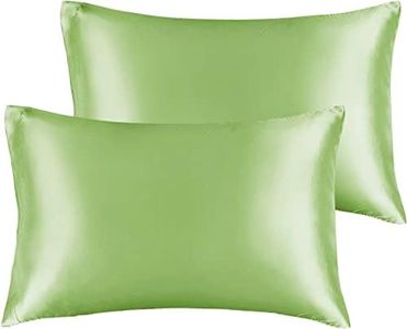 Silky Luxury Satin Pillow Case for Hair & Facial Skin to prevent wrinkles Hidden Zipper (Green, Standard(50x75cm) 2 Pk)