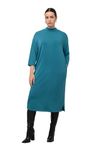 Ulla Popken Womenswear Plus Size Curvy Drop Sleeve Turtleneck Sweatshirt Dress Bold Teal 46+ 820690763-46+