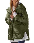 Dyexces Womens Quilted Puffer Jacket Hooded Long Sleeve Zip Up Winter Coat Lightweight Warm Jackets with Pockets, Army Green, Medium