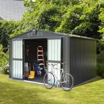 Domi Outdoor Living 10’ x 8’ Outdoor Storage Sheds,Steel Tool Shed Storage House with Lockable Door,Outdoor Galvanized Steel Sheds for Deck, Backyard, Garden, Patio and Lawn