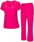 Natural Uniforms Women's Cool Stretch V-Neck Cargo Top and Pant Set 8400-9400, Hot Pink, 3X-Large