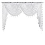 vctops Lace Beaded Waterfall Valances for Windows Floral Vintage Swag Valance Sheer Kitchen Window Curtains Over Sink Curtain Valance for Living Room Bedroom Bathroom Cafe (White,59"x41")