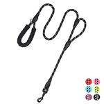 Strong Rope Dog lead 6ft Long with Two Padded Handles,Heavy Duty,Reflective Double Handle Training Dog Lead for Large Dogs or Medium Dogs,Dual Handles Leash(Black)