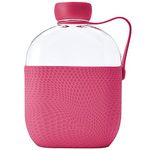 Hip Water Bottle - 650ml / 20oz Capacity - Slim Reusable Bottles with Silicone Grip Sleeve and Carry Loop - Leak Proof Screw-Top Cap - Dishwasher Safe - Hot Pink