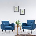 Giantex Set of 2 Modern Upholstered Accent Chairs, Mid Century Armchair, w/Rubber Wood Legs, Linen Fabric Single Sofa for Living Room, Bedroom, Office (2, Navy)