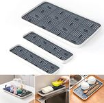 Dish Drainer Rack 3 Packs, Double Layer Sink Tray Kitchen Organiser for Counter/Bathroom, Soap and Sponge Holder Large Dish Drainer with Detachable Drain Tray, Grey+White