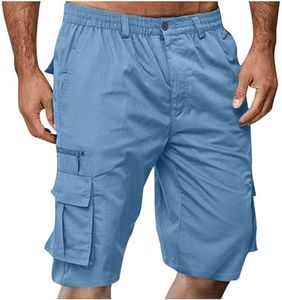 Generic Mens Cargo Shorts Elastic Waist Bermuda Shorts with Pockets Casual Summer Blue 2X, XX-Large