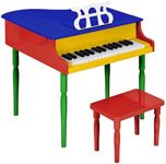 Best Choice Products Kids Classic Wooden 30-Key Mini Grand Piano Musical Instrument w/Piano Lid, Bench, Foldable Music Rack, Song Book, Note Stickers, Enamel Finish - Multi-Color