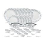 La Opala Diva, Ivory Collection, Opal Glass Dinner Set 35 pcs, Grace Blue, White