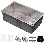 Kraus KHU103-32 Standart PRO 32 inch 16 Gauge Undermount 60/40 Stainless Steel Set (8 Item Bundle: Sink, Bottom Grid Assembly, Drain Cap x2, Kitchen Towel), 32, 50/40 Double Bowl