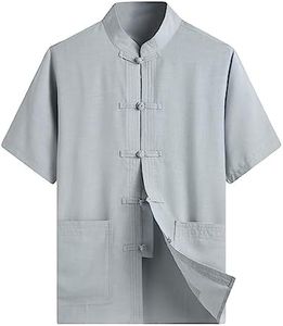 ZooBoo Chinese Clothing Tang Suit - Kung Fu Short Sleeve Shirt for Men (L, Gray)