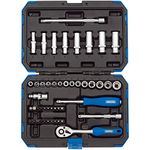 Draper 1/4" 47 Piece Square Drive Metric Socket Set | Micrometre Reversible Hand Tool |Soft Grip Ratchet | 21 Metrics Sockets Mechanics Car Tools | Professional Plastic Storage Case | 16355