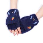 Richmen Winter Gloves for Women Fashion Knitted Hand Gloves | Soft Acrylic Wool Half Finger Warm Mitten Gloves for Boys and Girls Fingerless Rabbit Ears Glove (Blue)