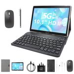 EagleSoar Android Tablet 10 inch Tablet 64GB Storage 1TB TF Expansion, Dual Camera, 10.1'' FHD+ IPS, Support 2.4G&5G WiFi, Bluetooth 5.0, GPS with Wireless Mouse, Keyboard, Pen, Tablet Case