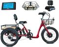 EMOJO Bull Electric Tricycle for Adults, 8.5" Low Step Through 500W 3 Wheel Electric Trike for Seniors, 7 Speed Long Range Ebike with Rear Differential, 48V 14Ah Battery (Red)