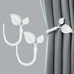 HIKMLK Leaf Shaped Curtain Holdbacks 2pcs, Handmade Metal Curtain Side Holders for Wall, Antique Bronze Brass Curtain Tieback Hook Pull Backs for Drapes Window Home Decoration (Pearl White)