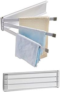 MAOERFUL 3 Swing Arms Towel Holder Wall Mount Towel Rack Dish Rag Dishcloths Washcloth Storage Organizer Hanger Swivel Hand Towel Bar for Sink Door Cabinet in Kitchen Bathroom (White)