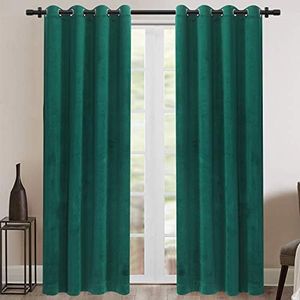 Rose Home Fashion Velvet Blackout Curtain Set with Eyelet, 2 Panels Thermal Insulated Velvet Curtains for Living Room Bedroom, 46 X 90(W X L), Emerald