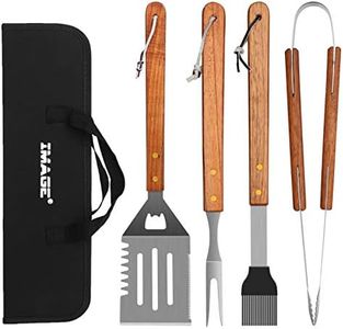 IMAGE Wooded BBQ Accessories Grilling Tools,Stainless Steel BBQ Tools Grill Tools Set for Cooking, Backyard Barbecue & Outdoor Camping Gift for Man Dad Women Barbecue Enthusiasts Set of 4