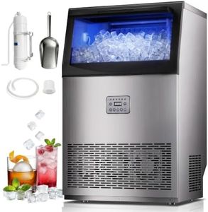 Commercial Ice Maker Machine, 240 Lbs/24H, 96 Cubes in 7-14 Mins, 50 Lbs Storage Capacity, Self-Cleaning Stainless Steel Ice Machine, Under Counter Freestanding Ice Maker for Home Cafe Bar Restaurant