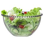 Salad Bowl Large Glass Serving Bowl Bella Perle Beaded Edge Salad Snack Fruit Dessert Trifle Glass Bowl 2L Multi Purpose Dining Table Kitchen Serving Dish (N319)