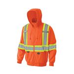 Pioneer Hi Vis Safety Orange Hoodie - Zip-Up Style with Reflective Tape - Detachable Hood - Class 2