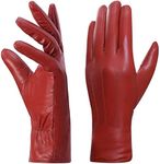 Harssidanzar Leather Gloves For Womens, Winter Warm Fleece Lining Touchscreen Vintage Finished GL018UK5,Red,Size XL