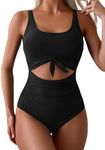 Eomenie Women's One Piece Swimsuit Tummy Control Slimming Bathing Suit Cutout Tie Knot Swimwear Black