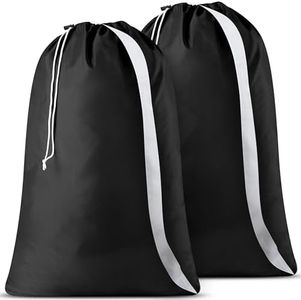 Handy Laundry Bag Shoulder Strap - Pack of 2 Drawstring Locking Closure, Durable Nylon Material, Large Capacity, Heavy Duty Stitching, Perfect for Laundromat or College Dorm (Black, 30" x 40")