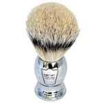 Parker 100% Silvertip Badger Bristle Shaving Brush-Chrome Handle with 3-Band-Silvertip Badger Hair Bristles - Extra Dense and Soft Bristles -Parker Shaving Brush Stand Included