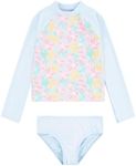 Hurley Girls Long Sleeve Rash Guard 2-Piece Swimsuit, Blue Ice/Floral, 2T