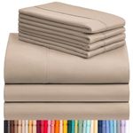 LuxClub 7 PC Sheet Set Bamboo Sheets Deep Pockets 18" Eco Friendly Wrinkle Free Sheets Hypoallergenic Anti-Bacteria Machine Washable Hotel Bedding Silky Soft - Light Khaki Split King