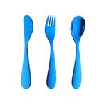 Blue Children Cutlery Metal, 3 Pcs Stainless Steel Kids Flatware Set with Knife/Fork/Spoon, Todler Silverware Healthy & Mirror Polished, Dishwasher Safe