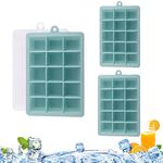 Ice Cube Tray 3 Pack, Reusable Silicone Ice Cube Trays with Removable Lid, Easy-Release Flexible 15-Cube Ice Cube Molds, Stackable Ice Trays for Cocktail, Freezer (Blue)