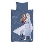 CnA Stores Frozen Single Duvet Cover Set 100% COTTON, Disney Characters Elsa & Anna, With Matching Pillowcase, 2 Sided Reversible Bedding (Blue) (FRZN 1)