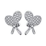 S925 Sterling Silver Tennis Racket and Ball Sport Cubic Zirconia CZ Stud Earrings Jewelry Gifts for Women Tennis lover