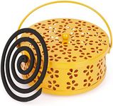 Whiidoom Retro Portable Iron Mosquito Coil Holder with Handle Round Fireproof Incense Holder (Yellow)