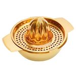 Snailhouse Lemon Squeezer, Stainless Steel Metal Citrus Orange Lime Juice Fruit Hand Press Manual Juicer Squeezer with Strainer and Bowl, Gold
