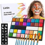 Lictin Halloween Face Paint Kit - 36 Colors Professional Water Activated Face Paint Kit (20 Classic Colors+8 Metal Colors+8 UV Glow Colors), Halloween Makeup Kit for Adults and Kids