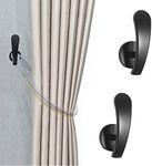 Curtain Holdback, 2pcs Wall Mounted Drapery Tiebacks with Screws, Decorative Drapery Metal Hook Wall Hanger, Black