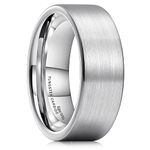 King Will 8mm Silver Mens Tungsten Wedding Rings Matte Brushed Finish Surface Pipe Cut Edge Polished Inner Wedding Band for Men Women 11.5