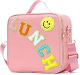 ZAKSTAR Insulated Lunch Bag for Girls - Large Reusable Preppy Lunch Box with Adjustable Shoulder Strap - Cute Smiley Design - Durable Nylon, Leakproof, Perfect for School, Travel, or Picnic (Pink)